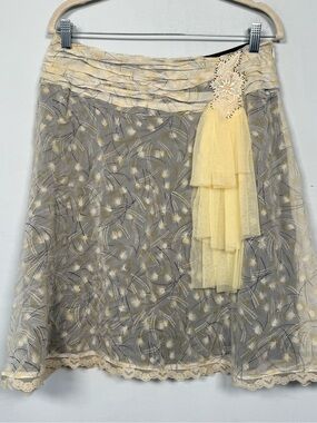 Vintage Free People 100% Silk Whimsigoth Coquette Skirt Tulle Appliqué RARE Sz 8
